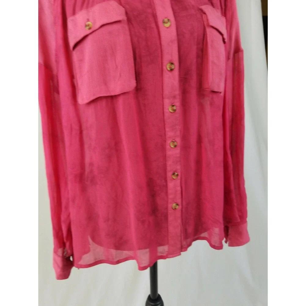 Free People women SP sheer blouse long sleeve‎ button front tie dye grungecore